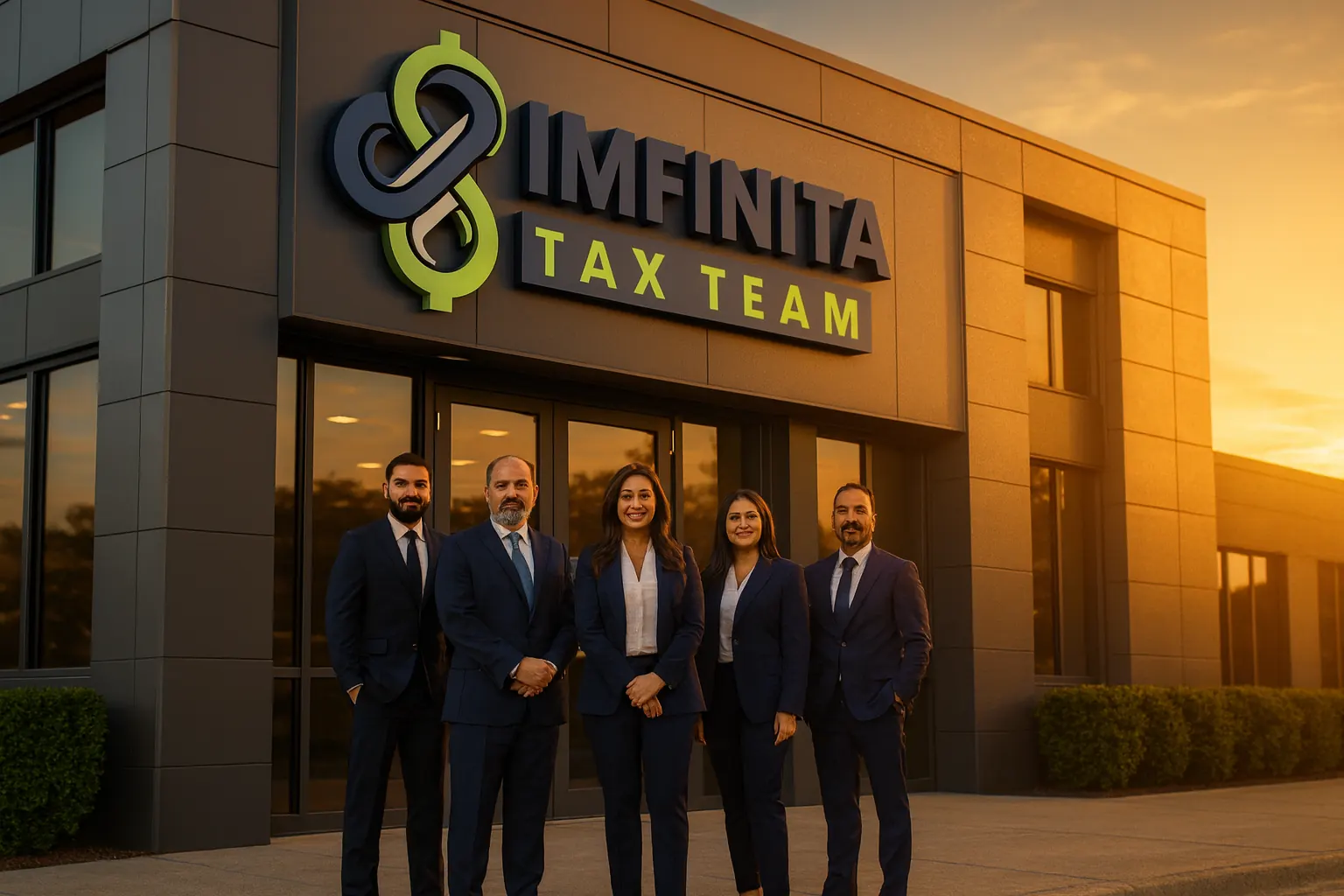 Asesora fiscal atendiendo cliente en oficina Imfinita